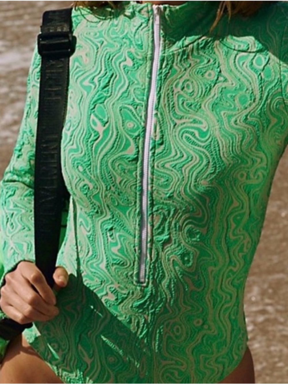 Seea Carolina Free People Green Swirl Zip-Front One-Piece Suit